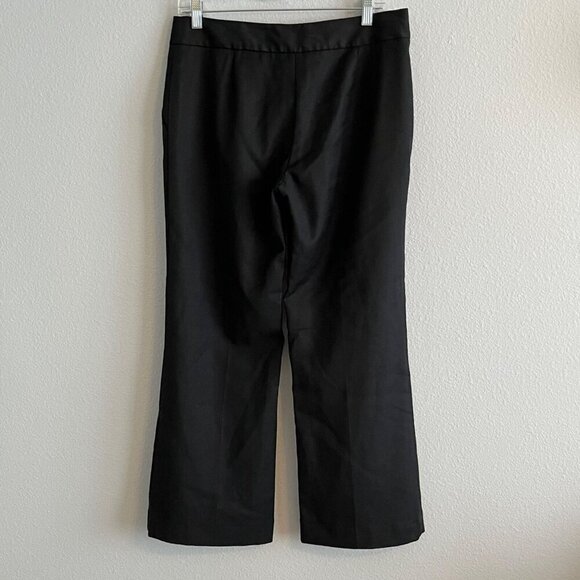 Tory Burch Wide Leg Career Pant Black Large Silver Logo Button Wool Blend Size 8 - Picture 5 of 11